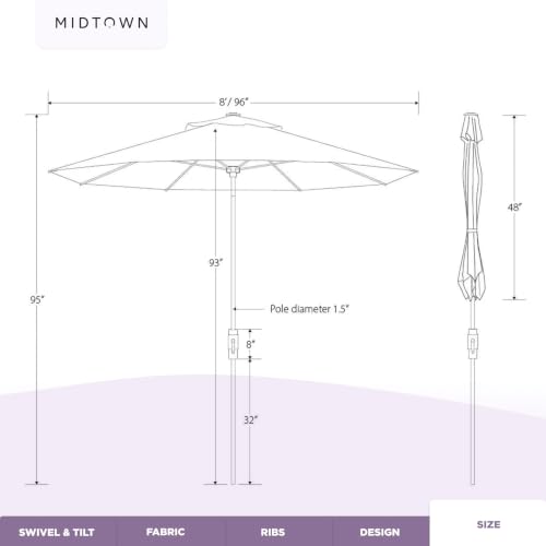 Image of Midtown Umbrellas LED Swilt - 8 Ft Solar LED Patio Umbrella, Sunny Stripes