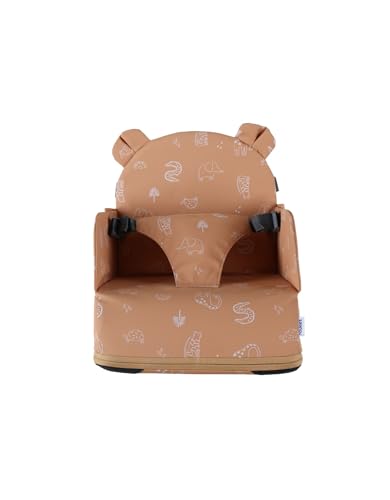 NOUKIE'S - Rehausseur caramel Bébé de 9 mois à 3 ans Chaise Enfant avec Dossier et Coussin- Léger, Pliable et Nomade - Harnais, Sécurité - Imperméable,...