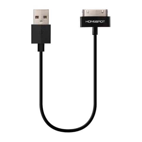 HomeSpot 30-pin Short Charger Cable [MFi Certified] for iPhone 4, iPhone 4S, iPad 1/2/3, iPod Touch, iPod Nano (Black, 8 inches 20 cm, 1-Pack) Cover