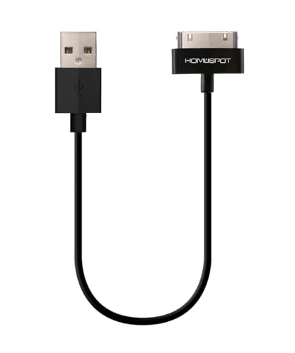 HomeSpot 30-pin Short Charger Cable [MFi Certified] for iPhone 4, iPhone 4S, iPad 1/2/3, iPod Touch, iPod Nano (Black, 8 inches 20 cm, 1-Pack)