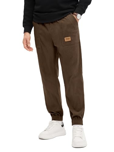 PLEPAN Mens Corduroy Pants Casual Joggers Drawstring Elastic Waist Tapered Sweatpants with Pockets3