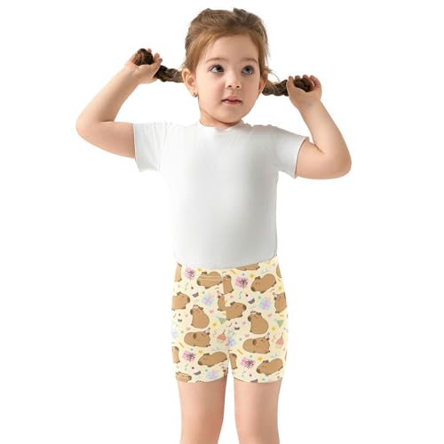 Cute Capybara Birthday Party Pattern Girls Shorts Elastic Waist Sports Shorts Girls Leggings Pants for 4-10 Years3