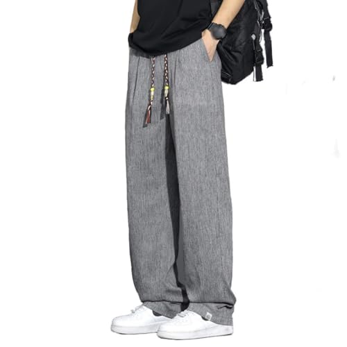 Men's Drawstring Beach Summer Pants Cotton Linen Retro Comfort Trousers for Work Business