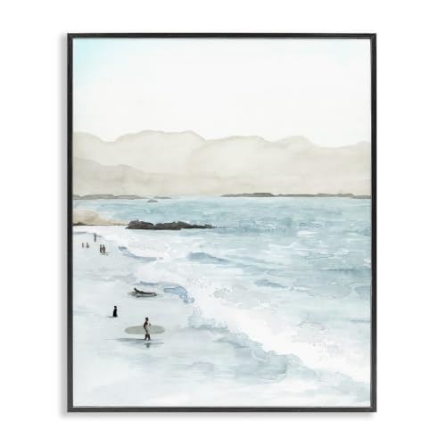 'Surfing Shoreline Sea Waves Foggy Mountains'| Framed Giclee Art