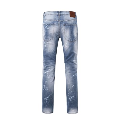 Men’s Casual Jeans Mild Waist Fashionable Monkey Wash Ripped Whiskers Slim Fit Stretchable Denim Pants2