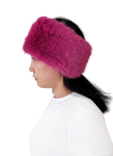 Lina & Lily Women's Winter Headband Head Ear Warmer Long Pile Faux Fur (Dark Pink) - Image 4