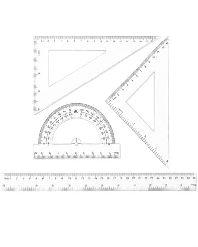 YIPFEN Set Geometria 4 Pezzi, Compasso per Scuola Media, Righello 30 cm, Squadra e Goniometro, Kit Misure Precise Bianco Trigonometria Ufficio