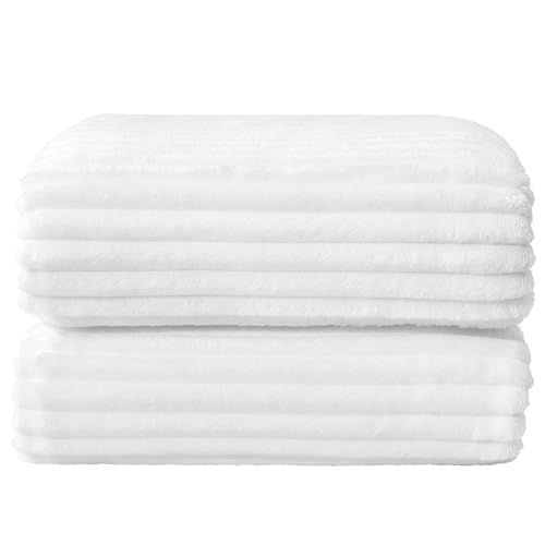 Image of BEDELITE Fleece Throw Blanket for Couch - 3D Ribbed Jacquard Soft and Warm Decorative Fuzzy Blanket - Cozy, Fluffy, Plush Lightweight White Throw Blankets for Bed, Sofa, 50x70 inches