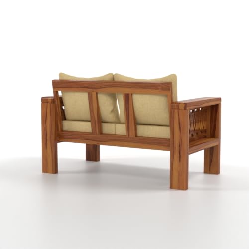 Image of NATRAJ ART & CRAFT Sheesham Wood 2 Seater Sofa Set for Living Room | Wooden Sofa Set for Living Room Furniture (2 Seater, Honey Finish)