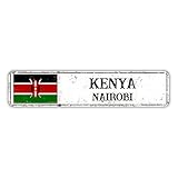 Kenia-Flagge Straßenschild Personalisiertes Blech-Aluminiumschild Personalisierter Stadtname Eisen Malschild Bauernhaus Metallschild Blechschild Dekoration für Garage Küche Bar Pub Club Cafe Home 7,6