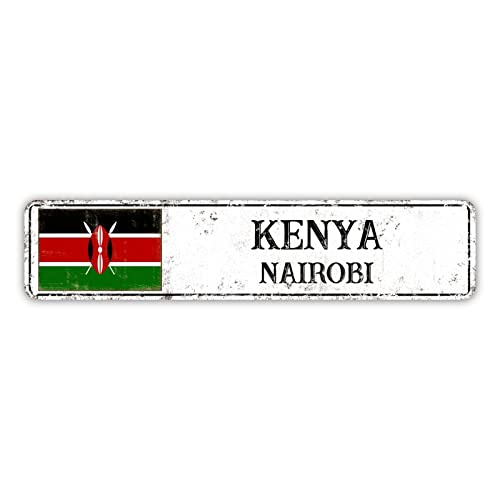 Kenia-Flagge Straßenschild Personalisiertes Blech-Aluminiumschild Personalisierter Stadtname Eisen Malschild Bauernhaus Metallschild Blechschild Dekoration für Garage Küche Bar Pub Club Cafe Home 7,6