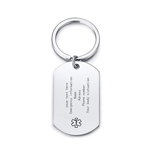 Customize Free Engraving Medical Alert Key Chain for Men Boy Diabetes Emergency Key Chain