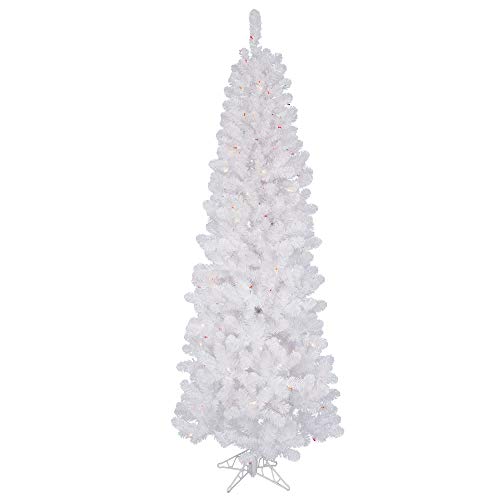 Vickerman 7.5' White Salem Pencil Pine Artificial Christmas Tree with 350 Multi-Colored LED Lights