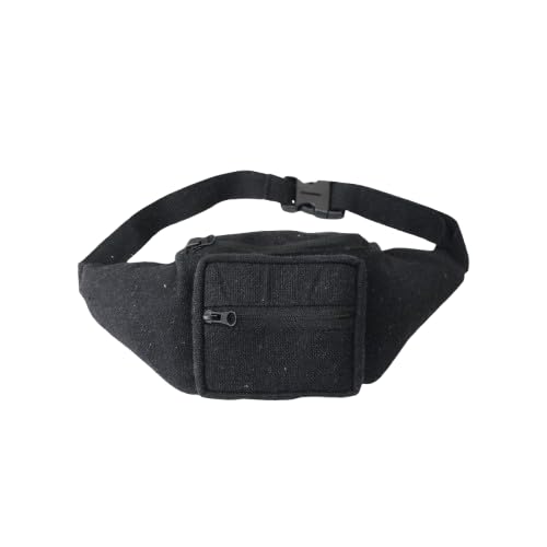 Unisex Black Canvas Waist Bag Adjustable Belt Bag Fanny Pack with Front Zipper Pocket Travel Running Hiking Casual Crossbody Chest Bag for Men and Women (Black)-image-17
