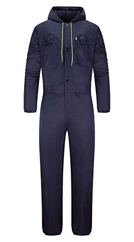 Yukirtiq Homme Manche Longue Salopette de Travail Combinaison Nombreuses Poches Combinaisons Vêtements de Travail Mécaniciens en Polycoton, Bleu marin, XXL Cover