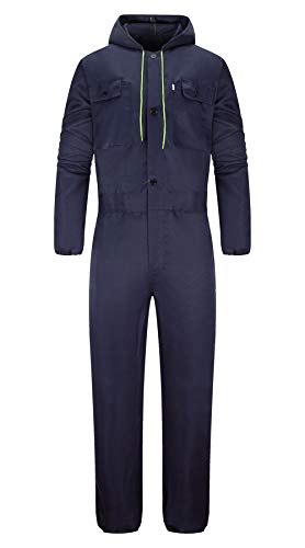 Yukirtiq Uomo Tuta da Lavoro con Elastico ai Polsi Multitasca con Cappuccio Policotone Salopette Tuta Tute Uniforme con Tasche (L, Blu navy)