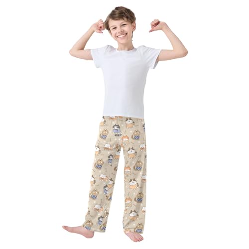 Lovely Kitten Cats Boys Long Pants Soft Trousers Elastic Waist Kids Lounge Bottoms with Pockets S-XL2