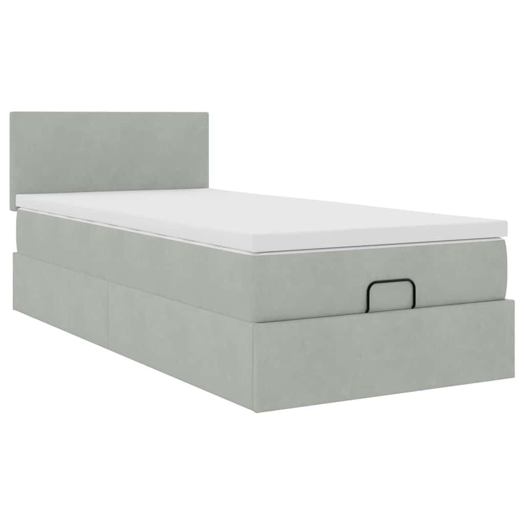 Cama otomana de 80 x 200 cm de terciopelo con colchón LED y espacio de almacenamiento, altura ajustable para jóvenes e invitados dormitorio