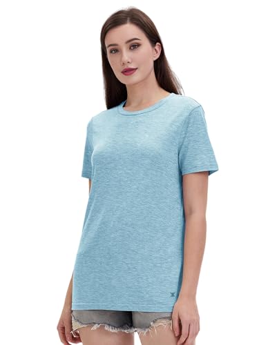 Woolcano Women's Merino Wool & Tencel Tee, Light Blue