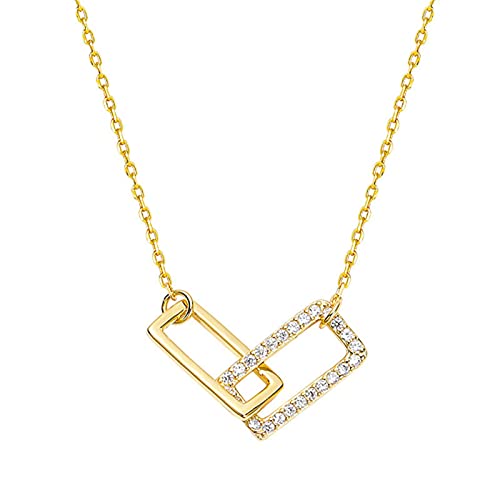 Collier pendentif double anneau entrelacé 925 pour femmes, chaîne trombone argentée tendance