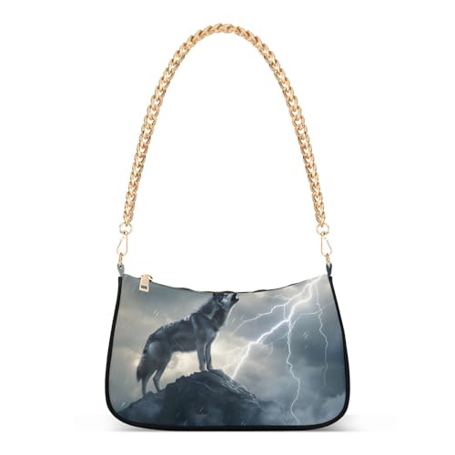 Sac à main fourre-tout pour femme résistant aux intempéries motif loup foudre à chaîne
