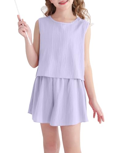 Image of YOURUIKEY Cute Clothes for Girl Summer Outfits Kids Sleeveless Crop Tank Top Shorts Tween Girls Trendy Clothing Set Size 8-12