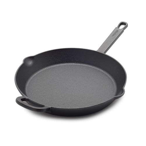 GreenPan x Bobby Flay 12” Cast Iron Pre-Seasoned Skillet with Helper Handle, Professional Grade Heavy Duty, Induction, Pour Spouts, Versatile Stovetop, Oven, BBQ Grill Fire, Indoor/Outdoor Use, Black