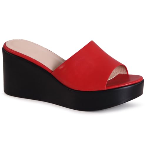 topschuhe24 3163 Damen Keilabsatz Sandalen XXL Plateau, Farbe:Rot, Größe:39 EU