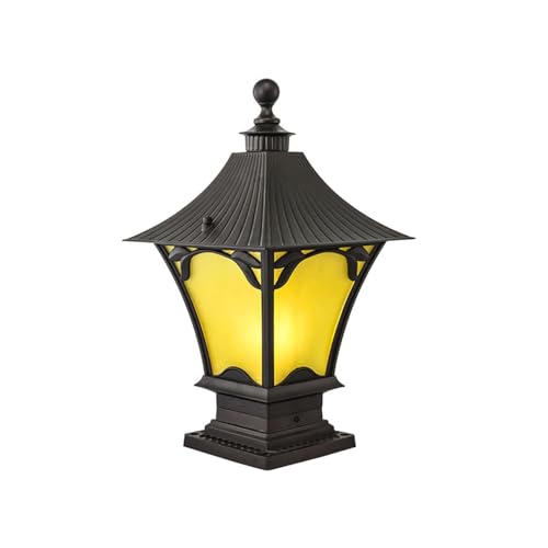 HZWJIA Outdoor Pillar Lamp Coffee IP65rated Waterproof Bollard Lamp Modern Chinese Hardwired Patio Garden Hotel Bollard Lamp With Glass Shade Suitable For Villa Fence Gate Post Pillar Lamp Diameter 9.