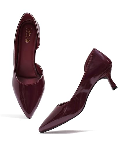 Image of JM LOOKS Women's Pointed Toe Kitten Heel Pumps Elegant Slip-On Dress Shoes for Wedding Party & Office