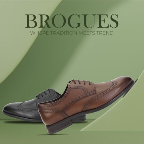 Image of Thomas Crick Men's Genuine Leather Brogue Shoes | Premium Slip-On Formal Dress Shoes with Cushioned Insole & Anti-Slip Sole for Office, Wedding & Business Wear