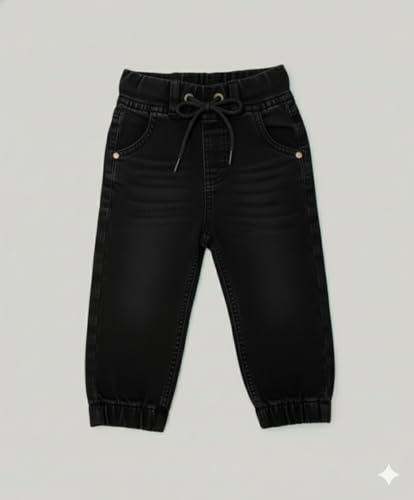 Image of A.T.U.N. (ALL THINGS UBER NICE) Boys Premium Cotton Jogger Jeans with Elastic Waist & Adjustable Drawstring | Soft Washed Denim Look Comfortable Bottom Wear for Kids