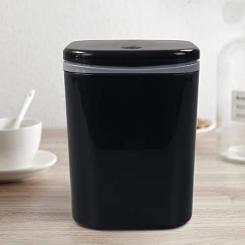 Image of 0.5 Gallon Tiny Desktop Push-Button Trash Can, Black | Mini Wastebasket, One-Touch Pop-Up Lid, Slim Footprint, Vanity Office Bedroom Countertop Storage