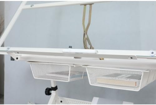 White Adjustable Tempered Glass Drafting Printing Table with Chair