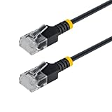 StarTech 1m Black Ultra Slim Cat6a Ethernet Cable, Snagless, UTP, Pure Copper, Thin 34AWG RJ45 Patch Cable, Fluke Tested