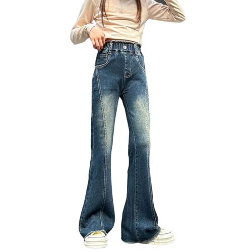 Trendy Girls Pants Stylish Casual Wide Leg Denim Jeans with Elastic Waist and Pockets for Everyday Wear
