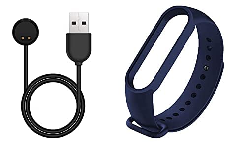 TechMount� Soft Silicone Replacement Band Strap and USB Charger Combo Pack Of 2 Compatible Xiaomi Mi Band 5(Xiaomi Mi Band 5 & 6, Navy Blue Strap Charger Combo) (B09SHWQFLS) Amazon Price History, Amazon Price Tracker