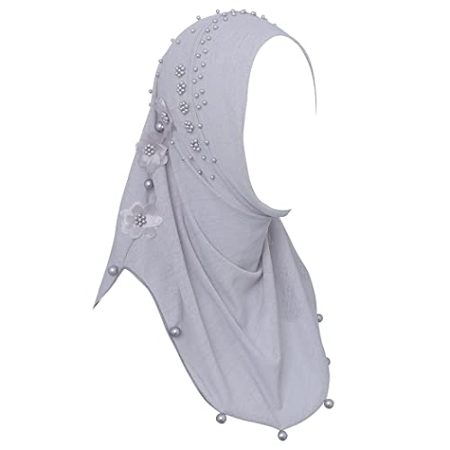 Woeoe Pearl Muslim Hijab Cap Plain Color Pre-Tied Flower Hijab Lightweight Muslim Head Wrap For Women And Girls #TOP13