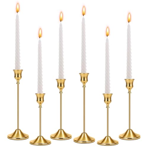 Feirdhoo Photophores dorés 6 pièces, porte-bougies en 3 hauteurs différentes, photophores dorés pour Noël, fête, mariage, cérémonie de passage à l'âge adulte,...