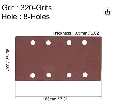 MACHSWON 320 Grit Sanding Sheet Sander Sandpaper Hook and Loop Pads 8 Hole 15pcs for 1/3 sander, Brown, 320Grits - Image 2