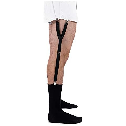 Decalen Shirt Stays for Men Very Strong Locking Non Slip Clips Adjustable Elastic Braces Shirt Garters One Size Fits All 1 Pair (Black) Cover