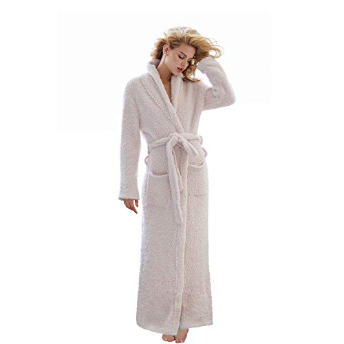 7 VEILS Women and Men Cozy Knit Stretchy Super Soft Long Robes Spa Bathrobes Comfortable Loungewear -Cream-S