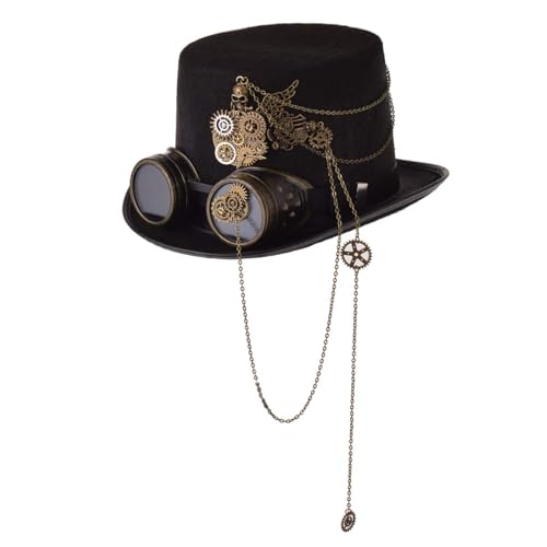 GRACEART Unisex Steampunk Top Hats with Goggles for Women Men