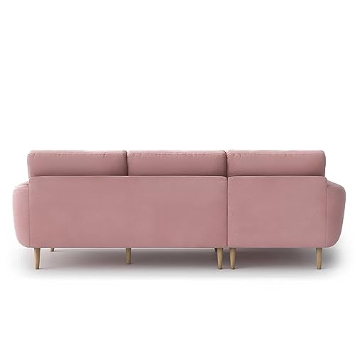 Image of BRAXTON Lindel LHS 4 Seater L Shape Sofa Set for Living Room (Pink) Premium Velvet Fabric Sofa