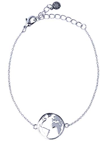 Preisvergleich Produktbild VIASOUL® Armband Weltkarte I Weltkugel für Damen I Mit 585er Gold überzogen I Die Original Welt Kette (Silber)