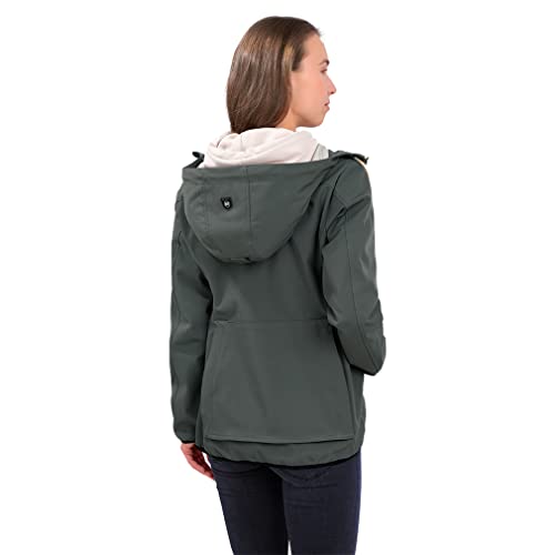 Knuffelwuff Damen Softshell Jacke Manhattan Größe: L / 40 Khaki - Leichte atmungsaktive wasserabweisende Jacke mit extra vielen Taschen für Outdoor, Wandern, Reisen, Gassi gehen - Windbreaker