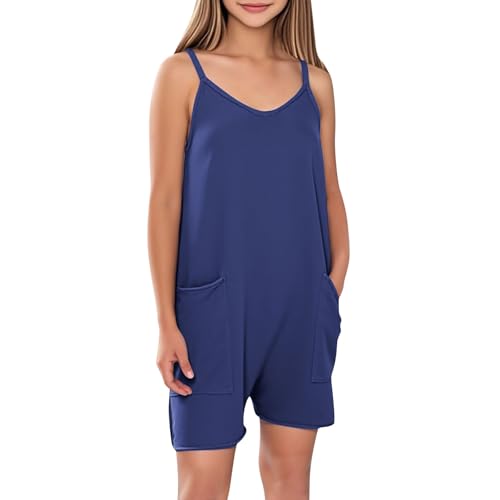 HAOLEI Compra Online Monos Sin Mangas para Niñas Petos Sin Mangas con Tirantes Holgados Jumpsuits Pantalones Cortos de Piernas Rectas con Bolsillos para Niñas Trajes de Una Pieza Verano 5 14 Años