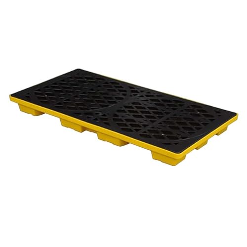 Plateforme de rétention empilable jaune et noire avec caillebotis de drainage 121x61x10 cm