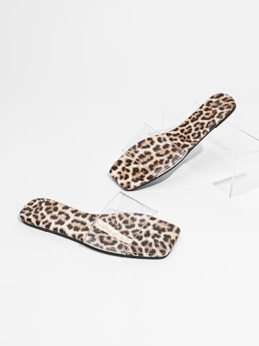 Image of Verdusa Clear Sandals For Women Square Toe Slides Summer Slip On Beach Flat Sandals