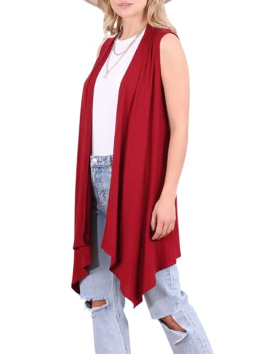 Popana Sleeveless Cardigans for Women, Flowy Dressy Open-Front Sleeveless Cardigan Vest Womens Long Sweater Burgundy